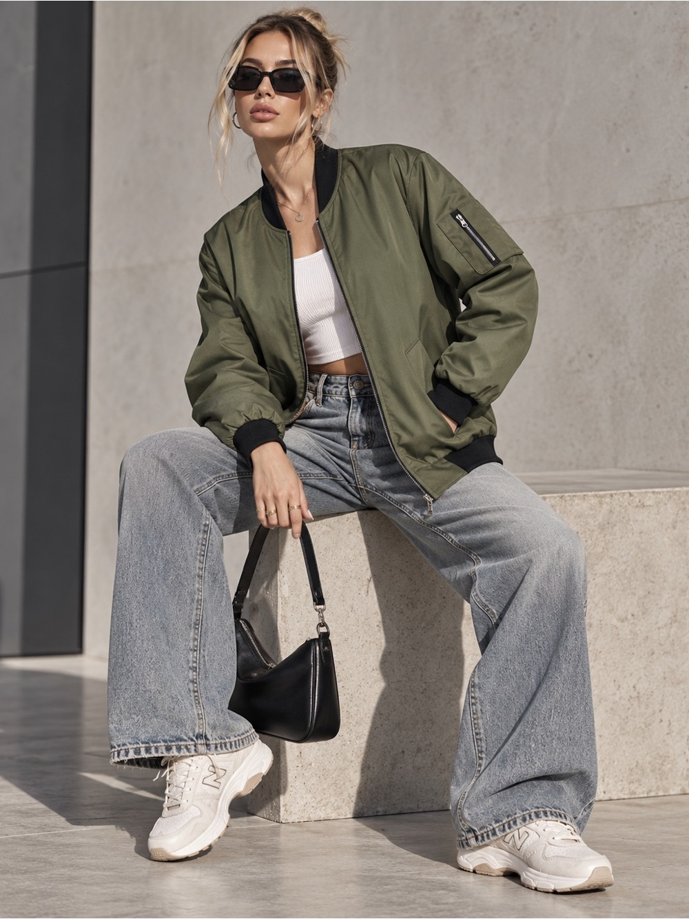 Olive Army Green Oversized Anorak Bomber Jacket With Pockets